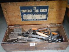 A vintage Universe tool chest with tools.