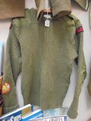 Royal Marine commando jersey, olive green, size 118cm, T W Kempton (CC) Ltd. SL34a/293, rank W01.