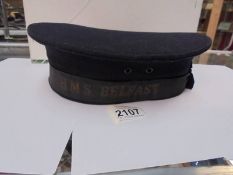 A Royal Navy HMS Belfast seaman's cap.