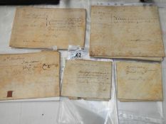 A quantity of 18th century mortgage, release of land documents, pre 1750.