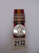 A Victorian South Africa medal with bars for 369 Pte E J Pearce, Imperial Light Infantry.