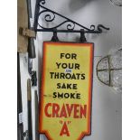 A double sided enamel swiveL 'Craven A' sign with bracket. COLLECT ONLY.
