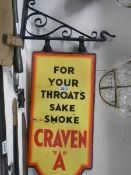 A double sided enamel swiveL 'Craven A' sign with bracket. COLLECT ONLY.