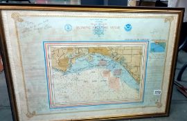 A framed and glazed signed map 'Olympic Yachting Venue' Los Angeles 1984.