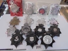 Fifteen large police badges for various constabularys.
