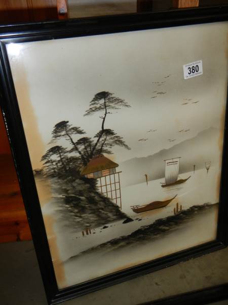 A pair of framed and glazed oriental scenes, COLLECT ONLY. - Image 2 of 3