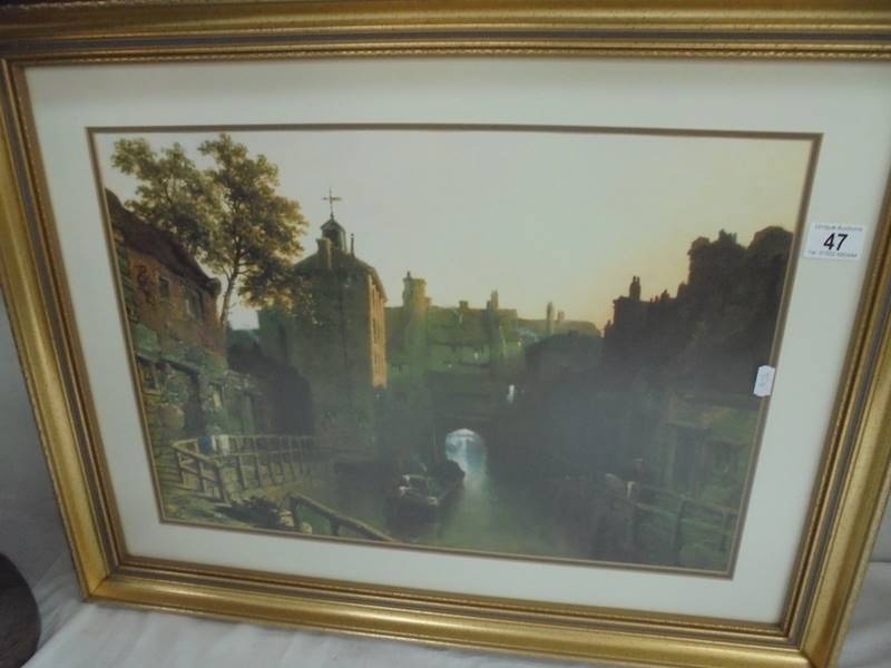 A gilt framed and glazed print of Lincoln on the Brayford 72 x 55 cm, COLLECT ONLY.