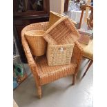 A cane chair and a quantity of basket ware, COLLECT ONLY.