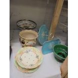 A mixed lot including jardinier, strainer dish with stand, cake stand etc., COLLECT ONLY.