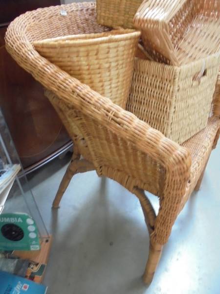 A cane chair and a quantity of basket ware, COLLECT ONLY. - Image 2 of 3