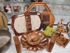 A mixed lot of wooden items including trays, pipe rack etc.,