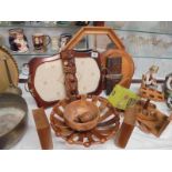 A mixed lot of wooden items including trays, pipe rack etc.,