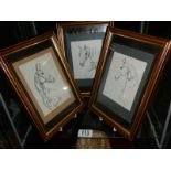 Three framed and glazed studies of horses, signed but indistinct.