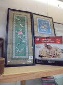Two framed and glazed embroideries on silk, COLLECT ONLY.