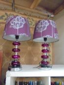 A pair of red table lamps with shades. COLLECT ONLY.