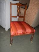 A mahogany inlaid bedroom chair, COLLECT ONLY.