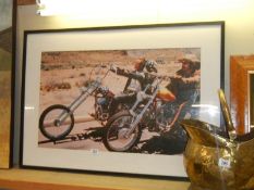 A framed and glazed motor cycle related print, COLLECT ONLY.