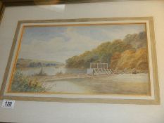 A framed and glazed watercolour river scene signed Allan, COLLECT ONLY.