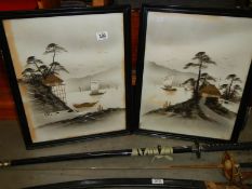 A pair of framed and glazed oriental scenes, COLLECT ONLY.