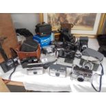 A mixed lot of vintage camera's including Kodak No.2 box Brownie, Boigtlander, Agfa folding camera,