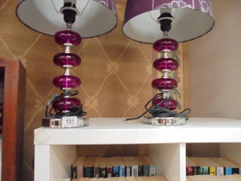 A pair of red table lamps with shades. COLLECT ONLY. - Image 2 of 3