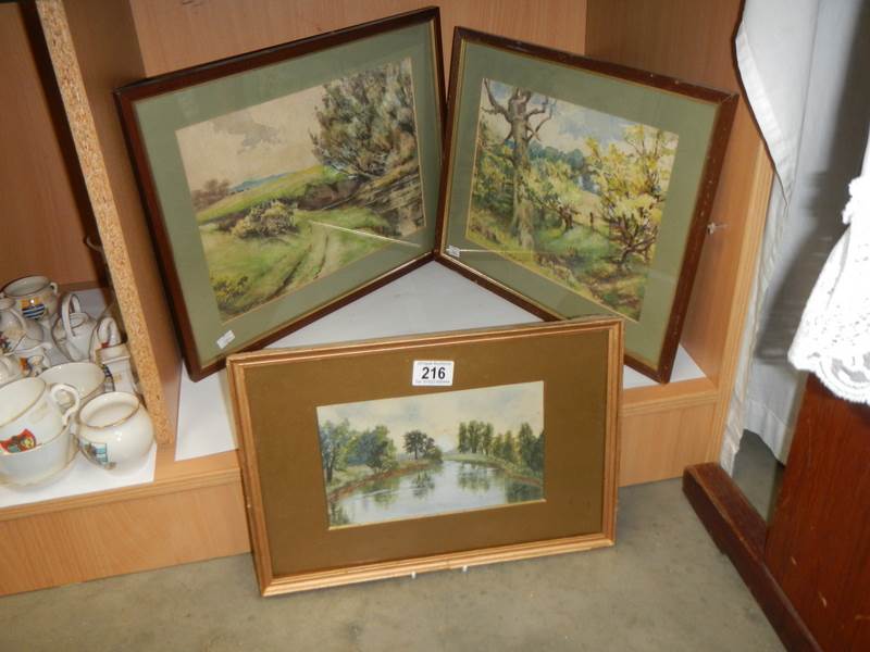 Three framed and glazed rural scenes, COLLECT ONLY.