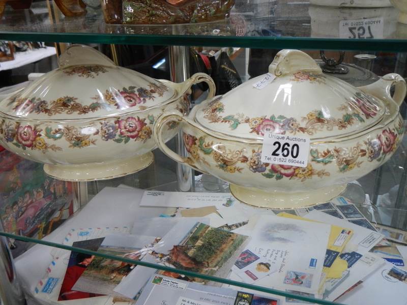 A pair of Meakin Sunshine pattern vegetable tureens.