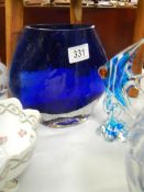 A blue glass vase and a glass fish, COLLECT ONLY.