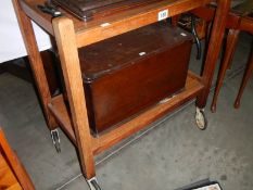 An oak tea trolley and an old wooden box. COLLECT ONLY.