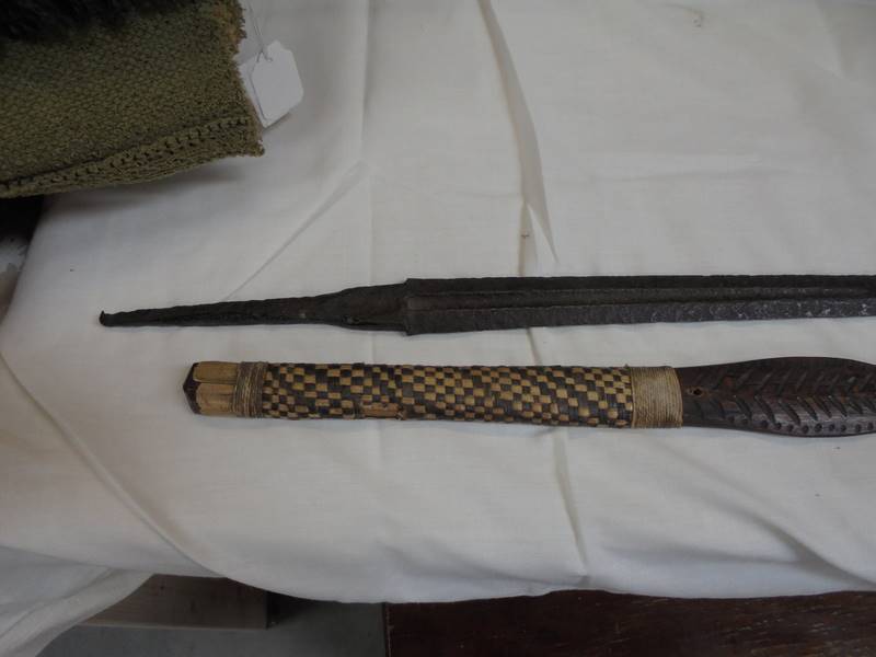 A sword blade and a wooden tribal weapon. - Image 2 of 3