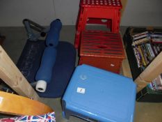 Three caravan stools and an exercise item. COLLECT ONLY.