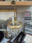 A three tier glass chandelier.