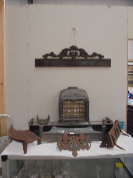 A quantity of cast iron architectural items and a steel fender, COLLECT ONLY.