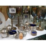 A mixed lot of silver plate condiments, goblets etc.,