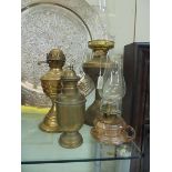 Four old oil lamps, COLLECT ONLY.