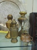 Four old oil lamps, COLLECT ONLY.