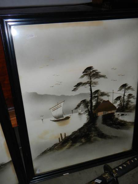 A pair of framed and glazed oriental scenes, COLLECT ONLY. - Image 3 of 3