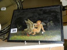 A framed and glazed print featuring a cherub with a goose, COLLECT ONLY.