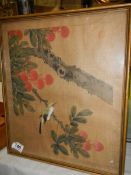 A framed and glazed Chinese painting featuring a bird, COLLECT ONLY.