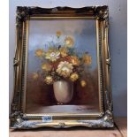 A gilt framed oil on canvas still life 'vase of flowers' signed Susan page COLLECT ONLY