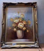 A gilt framed oil on canvas still life 'vase of flowers' signed Susan page COLLECT ONLY