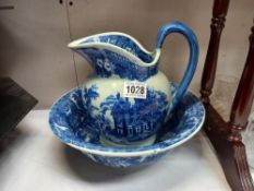 A blue & white jug & bowl COLLECT ONLY