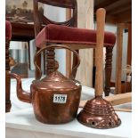 A Victorian copper kettle and a copper washing posher COLLECT ONLY