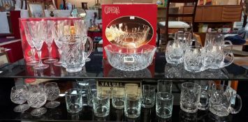 A boxed set of RCR crystal wine glasses, boxed RCR crystal fruit bowl, a good lot of other crystal
