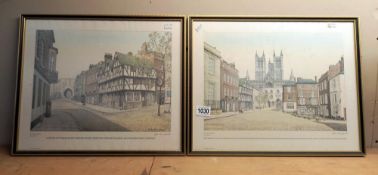 2 hand tinted limited edition prints of Old Lincoln by John Rees-Jowett COLLECT ONLY