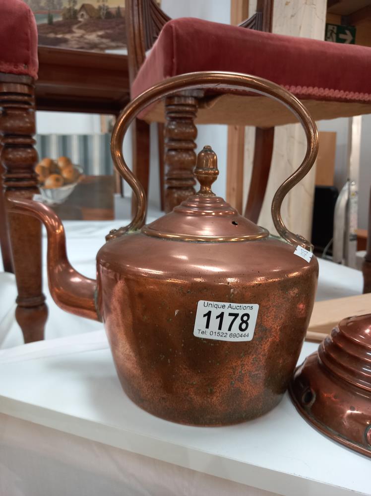 A Victorian copper kettle and a copper washing posher COLLECT ONLY - Image 2 of 3