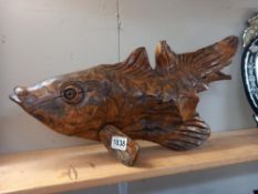 A large wooden carved fish COLLECT ONLY