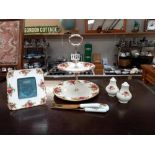 An Old Country Rose cake stand, salt & pepper pots & photo frame etc. COLLECT ONLY