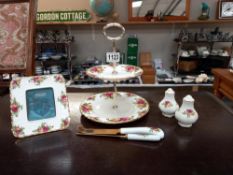 An Old Country Rose cake stand, salt & pepper pots & photo frame etc. COLLECT ONLY