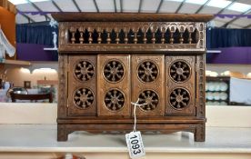 A late 19/early 20c oak Bretton bobbin pokerwork apprentice piece/shop display of a 17c style